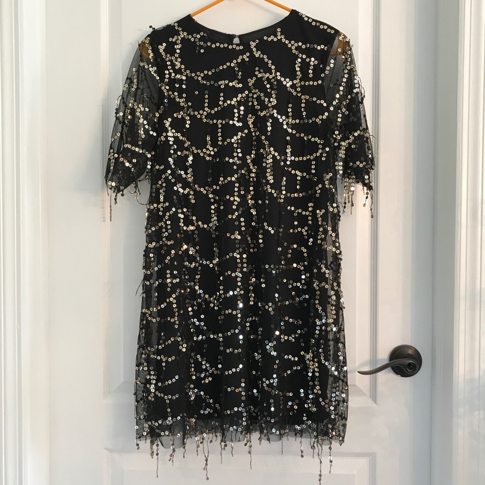 NWOT Zara Sequin Fringe Shift Dress